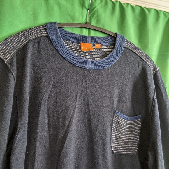 HUGO BOSS navy knit insert sweatshirt - Picture 2 of 11